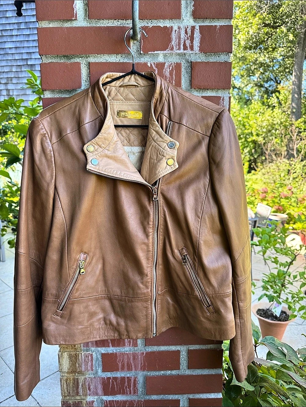 Massimo Dutti Leather Moto Jacket in Brown Size XL